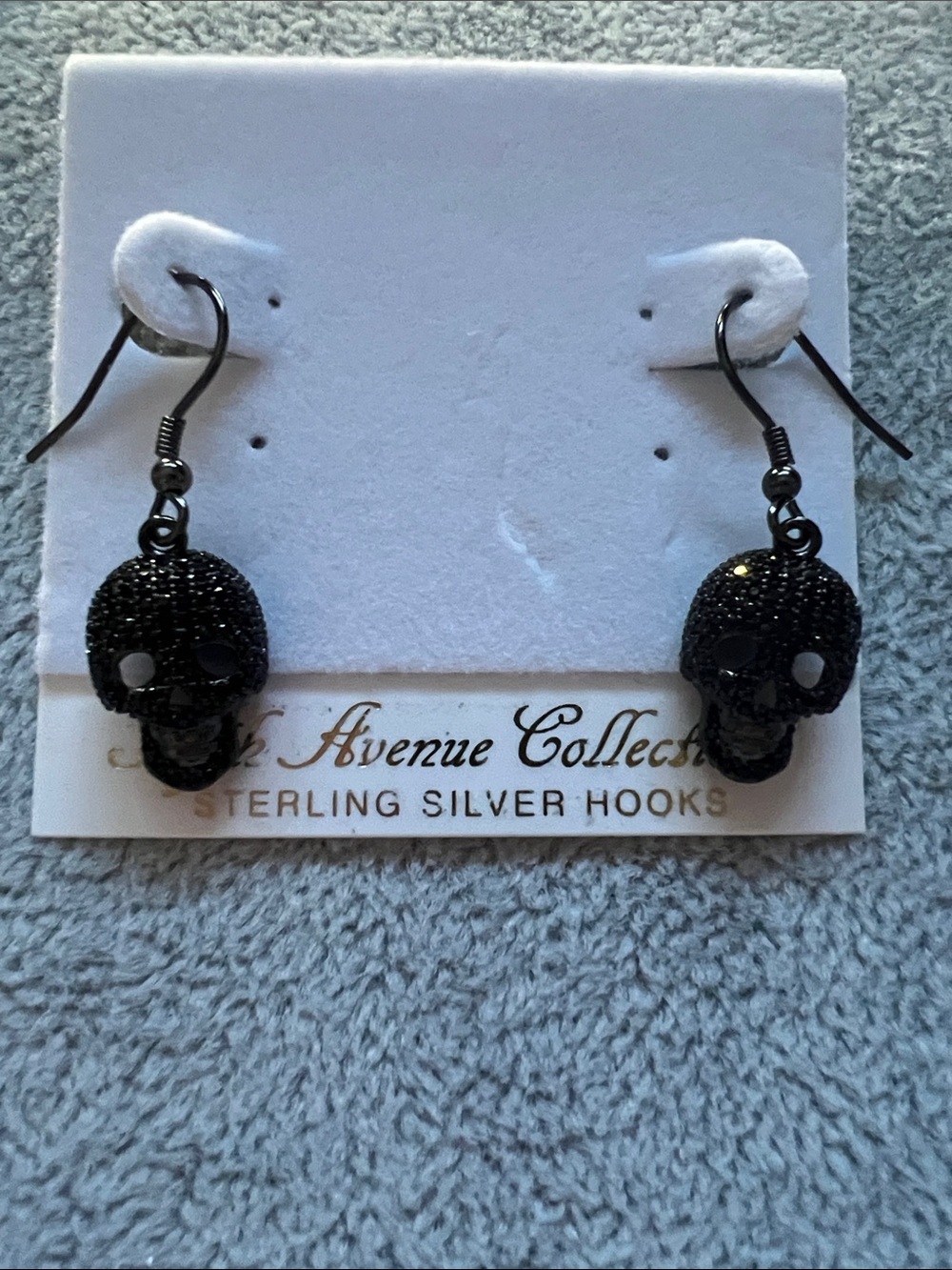 Black Crystal Skull Drop Earrings with Sterling Silver Hooks